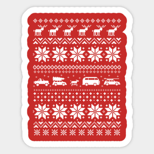 Red and White Christmas Sweater Pattern with Reindeer and Cars Sticker